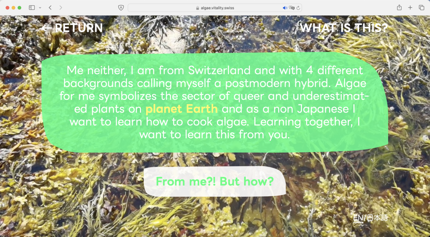 Homo Photosyntheticus Lab's Co-Lead Maya Minder's art work MICUL MICUL(Slippery Slippery)